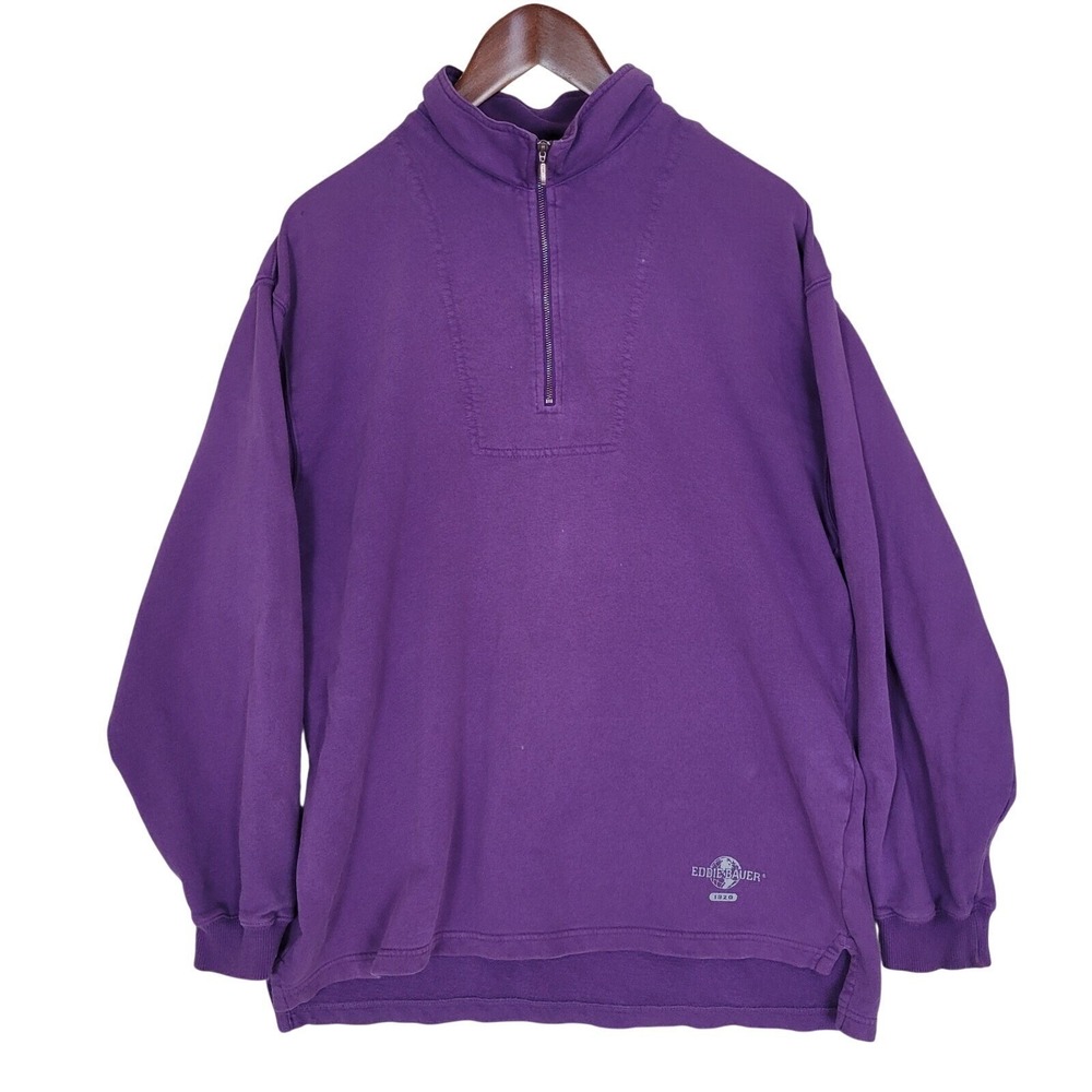 Vintage Eddie Bauer EBTEK‎ 1/4 Zip Sweatshirt Men's Large* Purple Pullover
